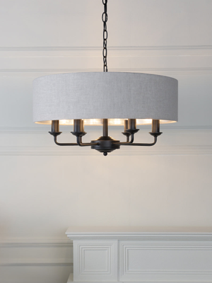 Laura Ashley Sorrento 6 Light Chadelier Matt Black With Natural Shade