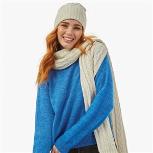 French Connection Womens Cable Scarf And Beanie Set Winter White/Camel