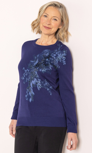 Anna Rose Floral Embellished Jumper - Midnight