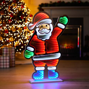 Light Up Standing Waving Santa Infinity Mirror