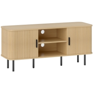 HOMCOM Mesa de TV con 2 Puertas Correderas Tipo Persiana 2 Estantes Abiertos para Televisores de 55 Pulgadas 120x40x55 cm Roble