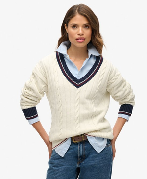 Oversized gebreide crickettrui met V-hals