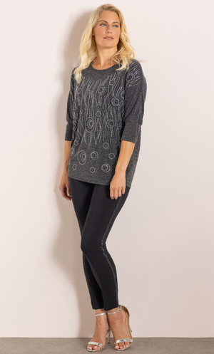 Embellished Lurex Top - Black/Silver