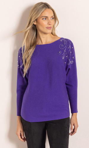 Embellished Batwing Jumper - Violet