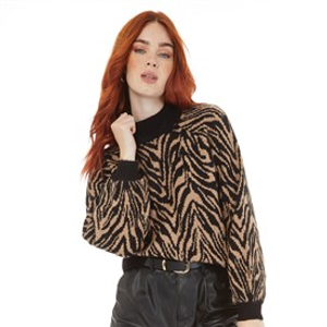 French Connection Womens Animal Crew Jumper Black/Tan