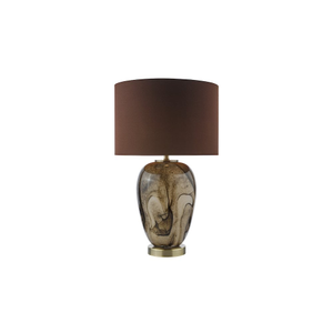 EGA4229 Egas Table Lamp Brown Marble Effect Glass and Antique Brass With Shade