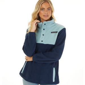 L'amore Couture Womens Scarlett Press Stud Neck Microfleece Navy