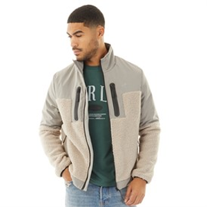 Closure London Mens Borg And Ripstop Panel Jacket Stone