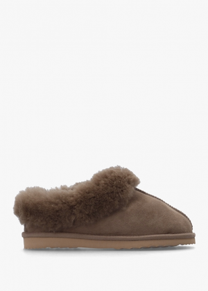 Somolly Taupe Suede Shearling Slippers