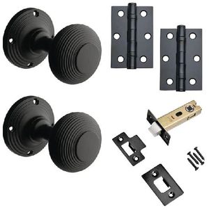 Beehive Mortice Door Knob - Matte Black - Complete Door Pack