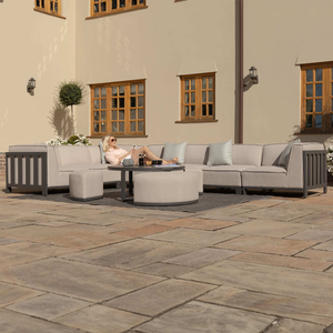 Maze - Outdoor Fabric Ibiza Large Corner Sofa Set with Round Coffee Table & 3 Footstools - Oatmeal