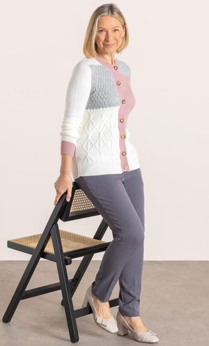 Anna Rose Patchwork Cardigan - Ivory/Pink/Grey