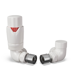 Stirling Bold - White Thermostatic Radiator Valve & Lockshield Corner 15mm