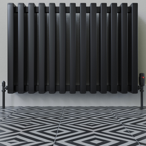 Derry Bold - Black Thermostatic Radiator Valve & Lockshield Angled 15mm