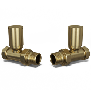 Round - Brushed Brass Radiator Valves Straight 15mm