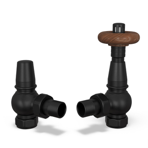 Derry Traditional - Black Thermostatic Radiator Valve & Lockshield Angled 15mm