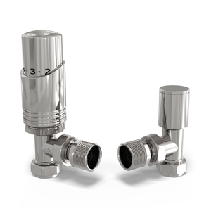 Talus Bold - Chrome Thermostatic Radiator Valve & Lockshield Angled 15mm