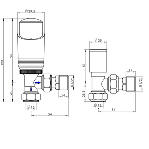 Talus Bold - Gun Grey Thermostatic Radiator Valve & Lockshield Angled 15mm