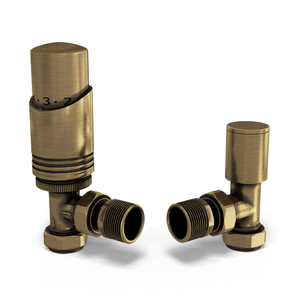 Talus Bold - Antique Brass Thermostatic Radiator Valve & Lockshield Angled 10mm