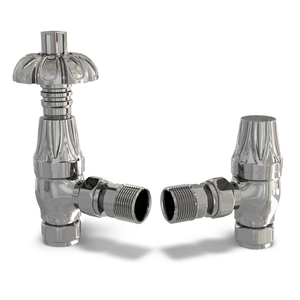 Signature Metal Head - Chrome Thermostatic Radiator Valve & Lockshield Angled 15mm