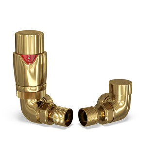 Stirling Bold - Polished Brass Thermostatic Radiator Valve & Lockshield Corner 15mm