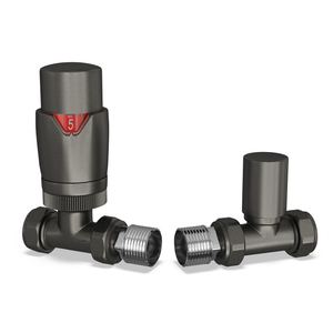 Stirling Bold - Pewter Thermostatic Radiator Valve & Lockshield Straight 15mm