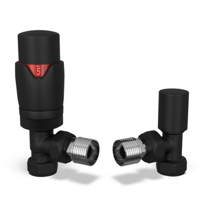 Stirling Bold - Black Thermostatic Radiator Valve & Lockshield Angled 15mm