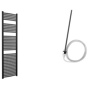 Roma - Black Electric Towel Rail - H1230mm x W500mm - Curved 600w Standard