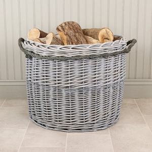 Grey Wash Round Wicker Log Basket Lined