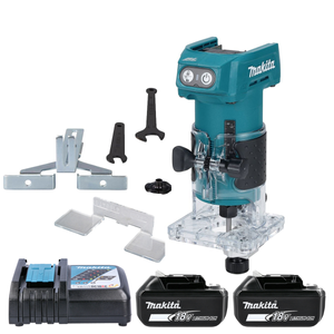 Makita DRT52Z 18V LXT Cordless Brushless 1/4" 6mm Collet Capacity 580W Router Trimmer With 2 x 5.0Ah Batteries & Charger