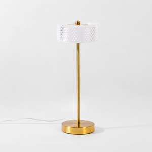 Touch Table Lamp LED Cylinder Crystal Cut Brass 40cm