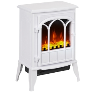 HOMCOM Freestanding Electric Fireplace, Electric Log Burner with LED Flame Effect, Overheating Safety System, 1000W/2000W White
