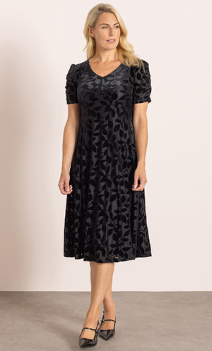 Burnout Leaf Mesh Dress - Black