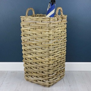 Grey & Buff Rattan Square Wicker Umbrella Stand Basket