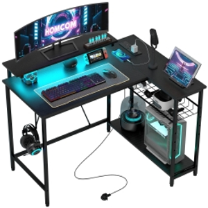 HOMCOM Reversible 'L' LED Light Gaming/Work Desk - Black