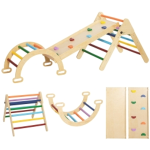 AIYAPLAY Triángulo de Escalada de Madera 5 en 1 con Rampa Escalador de Arco 178x64,5x63 cm Multicolor