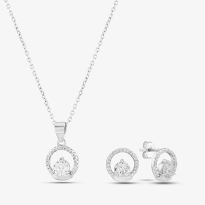 Silver Cubic Zirconia Circle Jewellery Set E613264 & E613264P