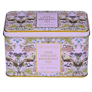 New English Teas - Song Thrush Tin Pink w/40  English Breakfast Tea Bags 80g