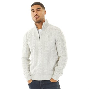 French Connection Mens 1/2 Zip Wool Jumper Ecru Mel