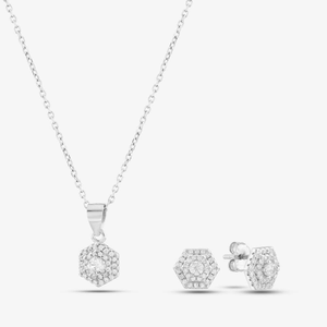 Silver Cubic Zirconia Hexagon Jewellery Set E614585 & E614585P