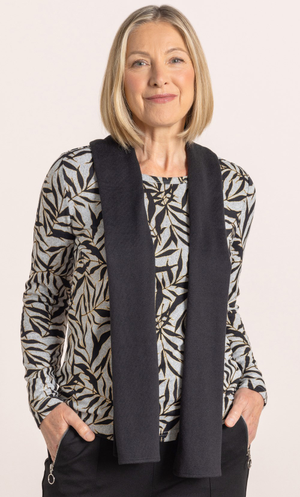 Anna Rose Shimmer Leaf Print Jumper With Scarf - Grey/Black/Gold