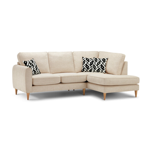 Thornley Left Hand Corner Chaise Sofa in Ruby Ivory Fabric with Black Scatter Cushions