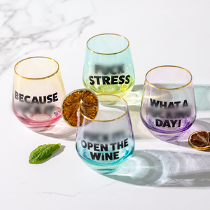 Two-Tone Stemless Wine Glasses with Sassy Sayings 4 Pack