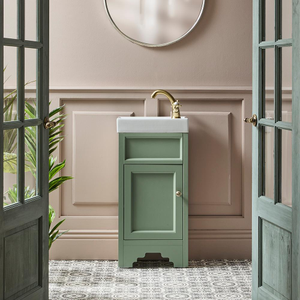 Milano Thornton - Pastel Green 400mm Traditional Cloakroom Vanity Unit with Basin and Classic Round Aged Gold Handle