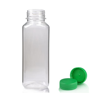 250ml Clear rPET Square Juice Bottle With 38mm T/E Juice Cap - Green