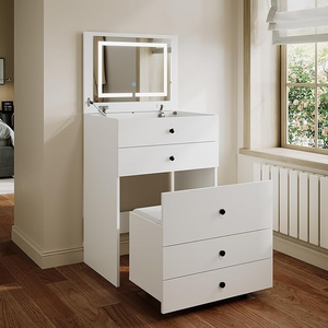ELEGANT Vanity Makeup Table with Flip-top Mirror and LED Lights White