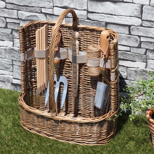 Antique Wash Wicker Basket Garden Tool Set