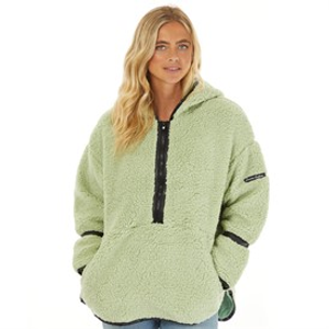 L'amore Couture Womens Talia 1/2 Zip Hooded Borg Fleece Sage