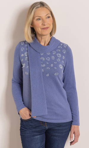 Anna Rose Embellished Jumper With Scarf - Blue
