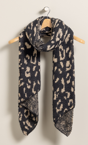 Shimmer Animal Print Asymmetric Hem Scarf - Black/Gold